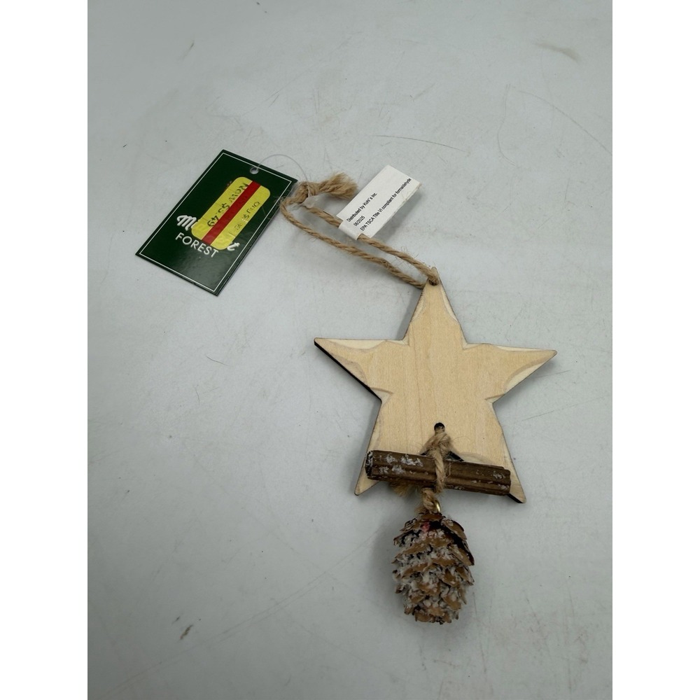 Wooden Christmas Star & Acorn Christmas Hanging Ornament 4x3inches NWT